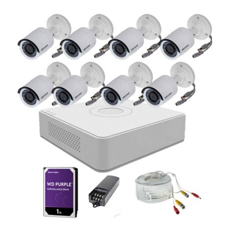 Kit Hikvision 8 cámaras bullet 2MP grabador 8CH