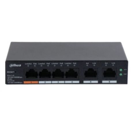 SWITCH DAHUA 6 PUERTOS GIGA 4 POE 60W
