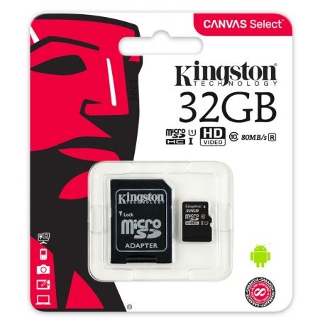 Tarjeta Micro SD Kingston Canvas Select 32GB 80MB