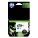 Cartuchos Tinta HP 670Xl Cian Tintado Original