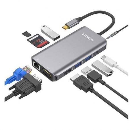 Adaptador Hub Mokin 10 en 1 USB C a HDMI / VGA