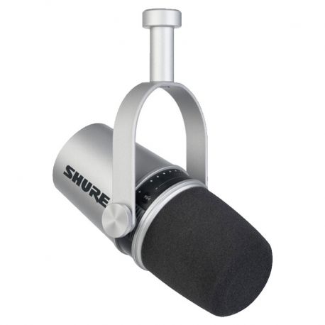 Micrófono podcats Shure MV7 USB y XLR plateado